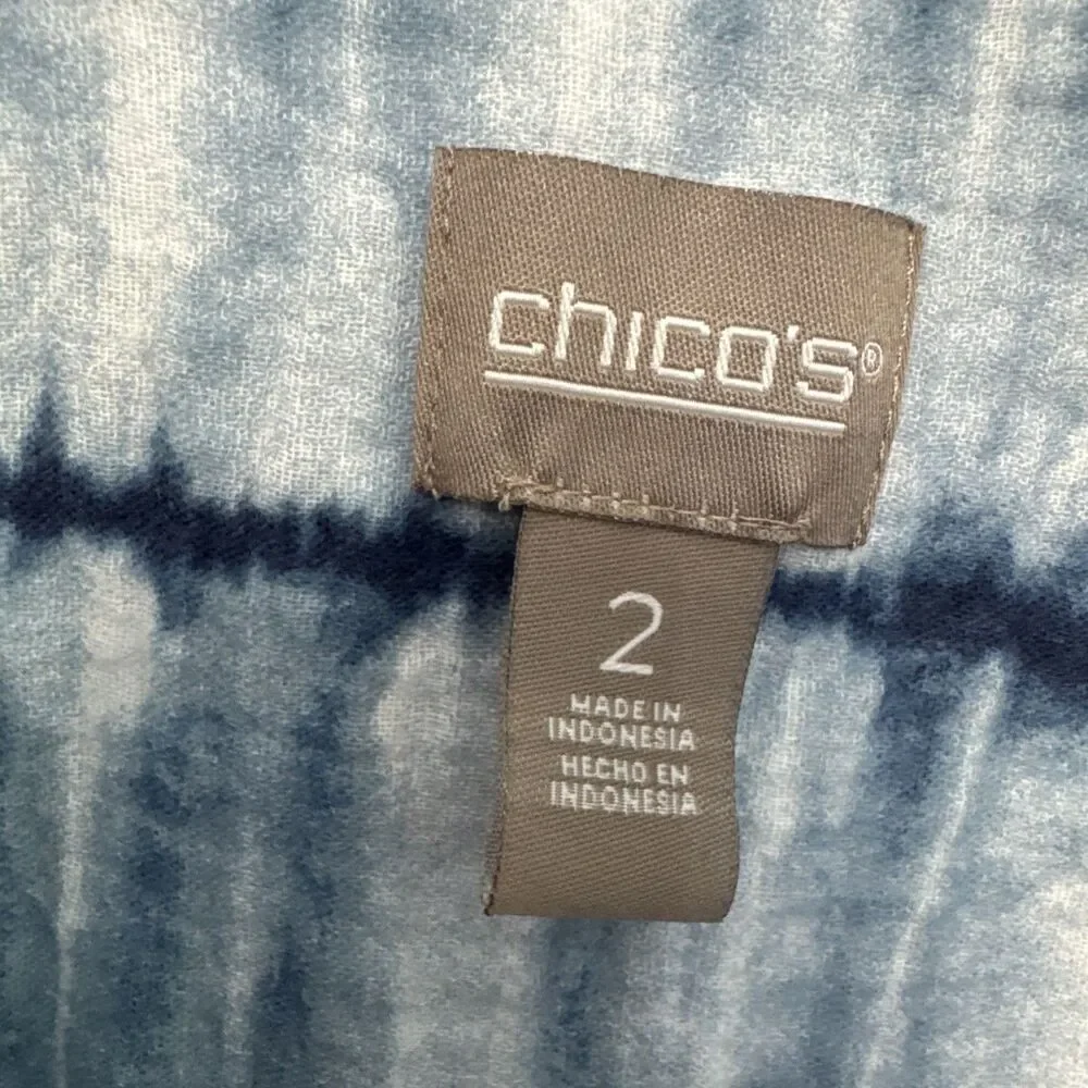 Chicos Size 2 Lg tie Dye cotton blouse pullover short sleeve comfort - Picture 2 of 9